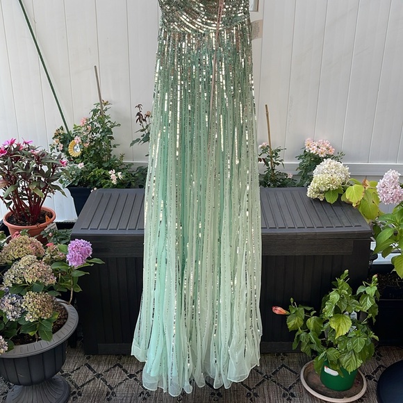 Mac Duggal - Sequined One Shoulder Flutter Sleeve A-Line Gown - Picture 7 of 16